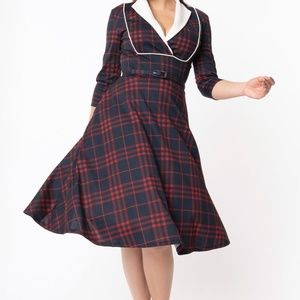 New Unique Vintage plaid dress w/belt 1X/16